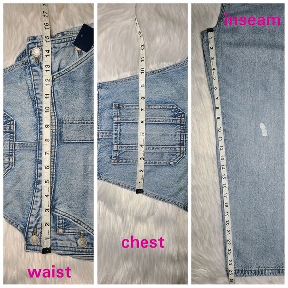 NWT|Lucky Brand Blue Distressed Denim Relaxed Overalls, XS - Picture 2 of 4